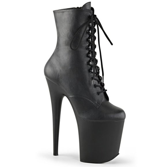 Pleaser Shoes - Pleaser Flamingo 1020 Black Faux Leather Platform Lace-Up Front Ankle Boot